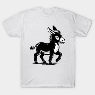 Cute Black and White Donkey Cartoon Animal Art T-Shirt